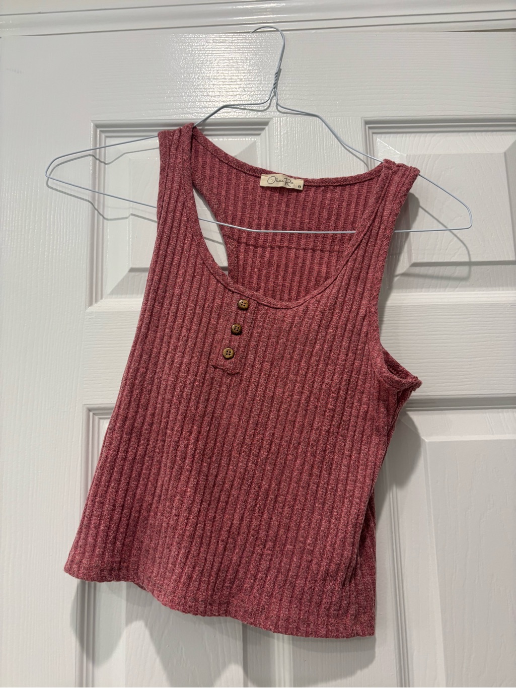 Olivia Rae Ribbed Henley Tank In Mauve Pink